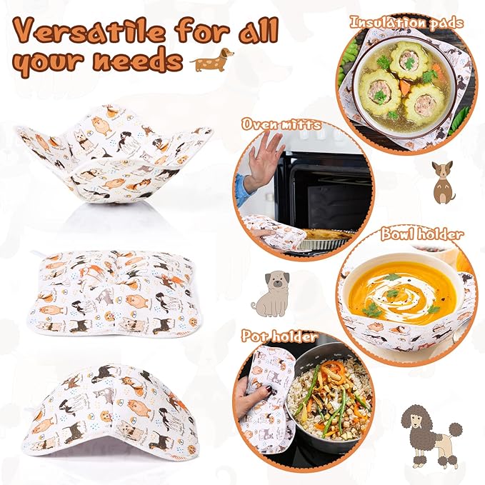Cunhill Microwave Bowl Holders 4 Pcs - Multipurpose Hot Heat Proof Plate & Pot Holders for Kitchen Supplies (Dog Style)