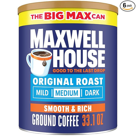 Maxwell House Original Roast Ground Coffee, 33.1 oz Canister, Pack of 6
