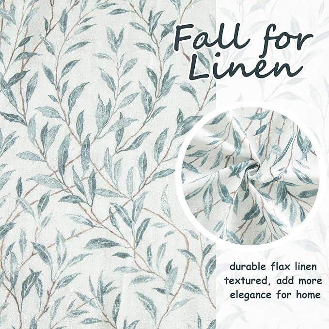 Leeva Linen Kitchen Valances for Kids Room & Porch - Energy Efficient Leaves Print Rod Pocket Small Drapes for Bedroom, 52 x 12, Blue, One Panel
