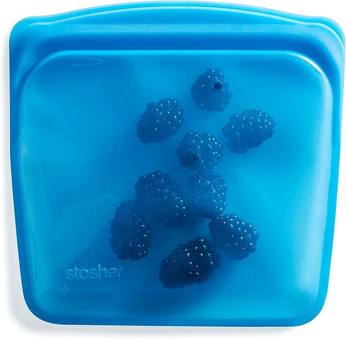 Stasher Silicone Reusable Storage Bag, Sandwich Bag, Reusable Freezer Bags, Microwave, Dishwasher, Oven Safe, Sous Vide, Lunch Container, Eco Friendly, Leak-free, Food Storage Bags, 28 oz, Blueberry | Reusable Food Bag