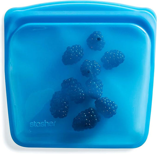 Stasher Silicone Reusable Storage Bag, Sandwich Bag, Reusable Freezer Bags, Microwave, Dishwasher, Oven Safe, Sous Vide, Lunch Container, Eco Friendly, Leak-free, Food Storage Bags, 28 oz, Blueberry | Reusable Food Bag