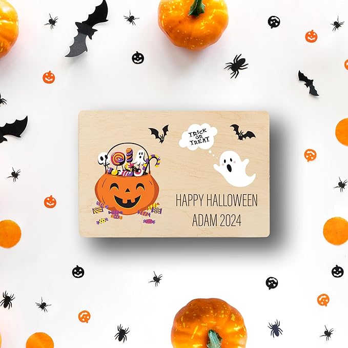 Creative Deco Personalized Wooden Storage Box Halloween Box | 11.8x7.87x5.51in (+-0.5) | Minimalistic | Hinged Lid Handle Engraving | Unpainted Gift Box | ROUGH UNSANDED Keepsake Memory Souvenir Chest