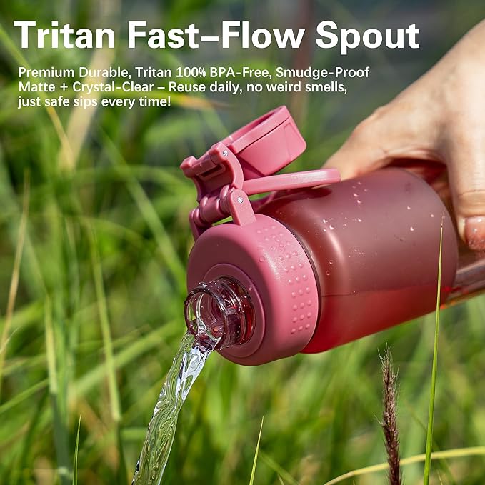 OLDLEY 32oz Frosted Clear Water Bottle, BPA-Free Tritan Plastic Reusable Water Bottle with Fast-Flow Spout Lid, Wide Mouth Leakproof Sports Drinking Bottle for Gym, School, Office, Travel,Red