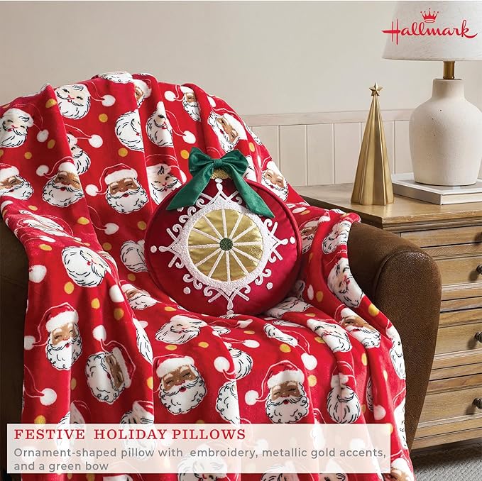 Hallmark - Decorative Throw Pillow for Couch or Bed, Holiday Home Décor, 12" x 13", (Ornament, Red)