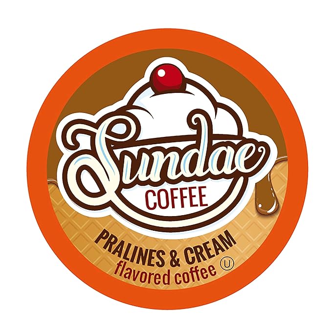 Sundae Ice Cream Flavored Coffee Pods, Compatible with 2.0 Keurig K-Cup Brewer, (Pralines and Cream) 48 Count