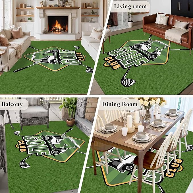 Area Rug 6x9ft, Golf Club Sports Washable Rugs for Living Room Bedroom, Green Soft Non-Slip Area Rugs Rectangle Floor Carpet for Dining Room