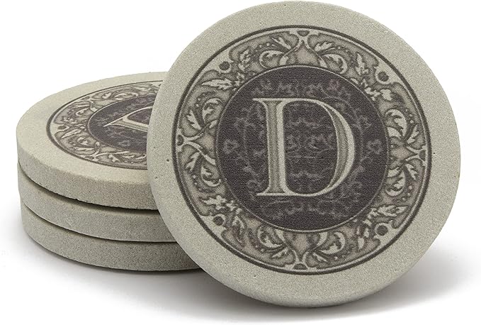 Thirstystone Monogram Letter D Absorbent Sandstone Coaster 4-Pack Made in The USA Decorative, Absorbent, Easily Wipes Clean