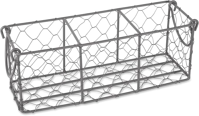 DII Chicken Wire Collection Farmhouse Vintage, Caddy with Vases, Vintage Gray