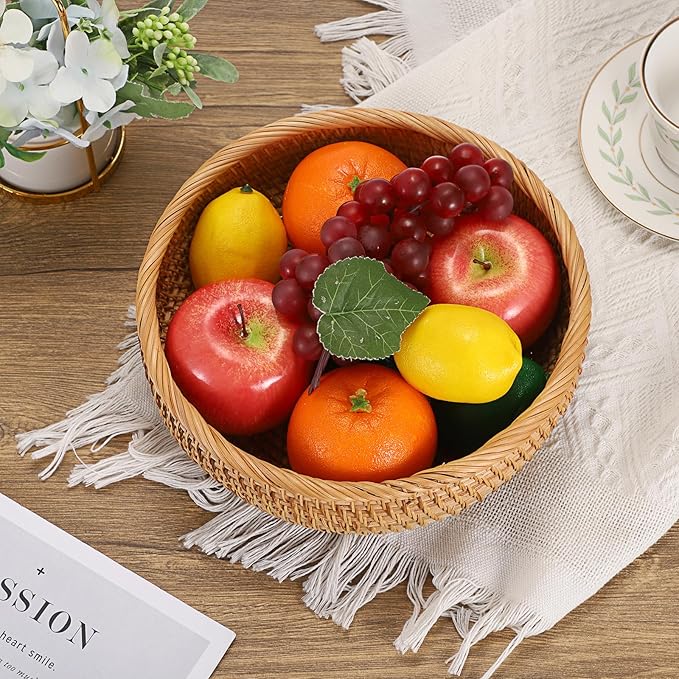 Key Basket for Entryway Table 9.3" Round Wicker Basket Tray Rattan Key Holder Handwoven Decorative Serving Tray for Keys Wallet Cell Phone Fruit Candy Cracker