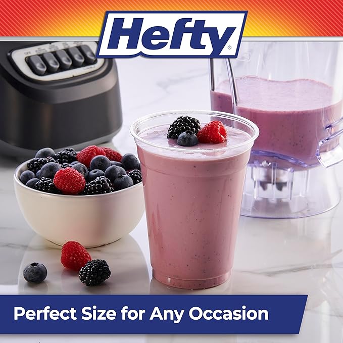 Hefty Party Perfect Clear Plastic Cups, Large Clear Party Cups for Easy Cleanup and Large Gatherings, Recyclable, 18 Ounce, 28 Count (Pack of 2)