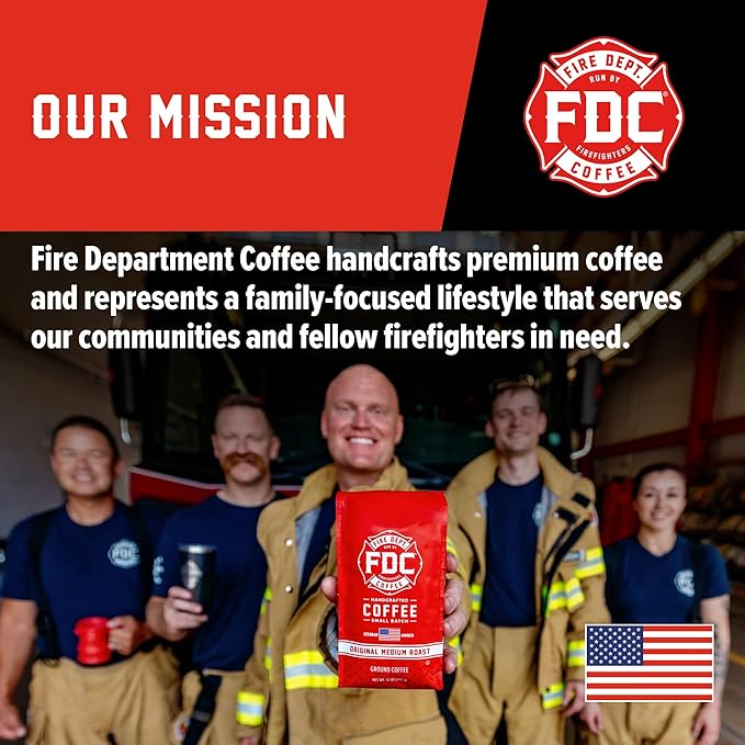 Fire Department Coffee - Gives Back to Firefighters - Marshmallow Brownie Ground Coffee - Roasted in the USA - Ground - Medium Roast - Veteran Owned 12 oz