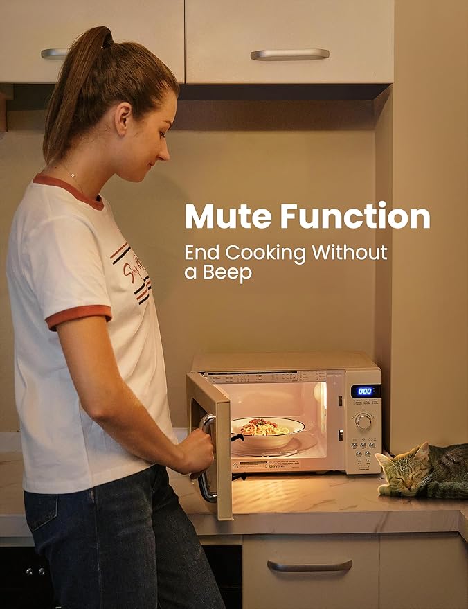 COMFEE' Retro Small Microwave Oven With Compact Size, 9 Preset Menus, Position-Memory Turntable, Mute Function, Countertop Microwave Perfect For Small Spaces, 0.7 Cu Ft/700W, Cream, AM720C2RA-A