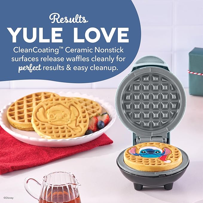 Disney Dash Stitch Santa Mini Waffle Maker - Holiday Waffle Maker - Simple Setup & Quick Cleanup - Convenient & Compact for Easy Storage