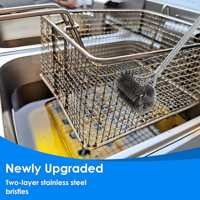 Deep Fryer Cleaning Tools Set of 3 Stainless Steel L-Shaped Fryer Cleaning Brush Kitchen Fryer Cleanout Rod Deep Fryer Basket Cleaning Brush Kit for Kitchen Restaurant Bakery