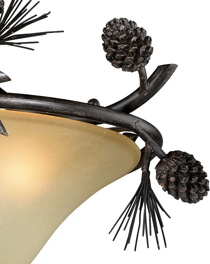 VAXCEL Sierra 18-in W Bronze Rustic Pinecone Bowl Semi Flush Mount Ceiling Light Cream Glass