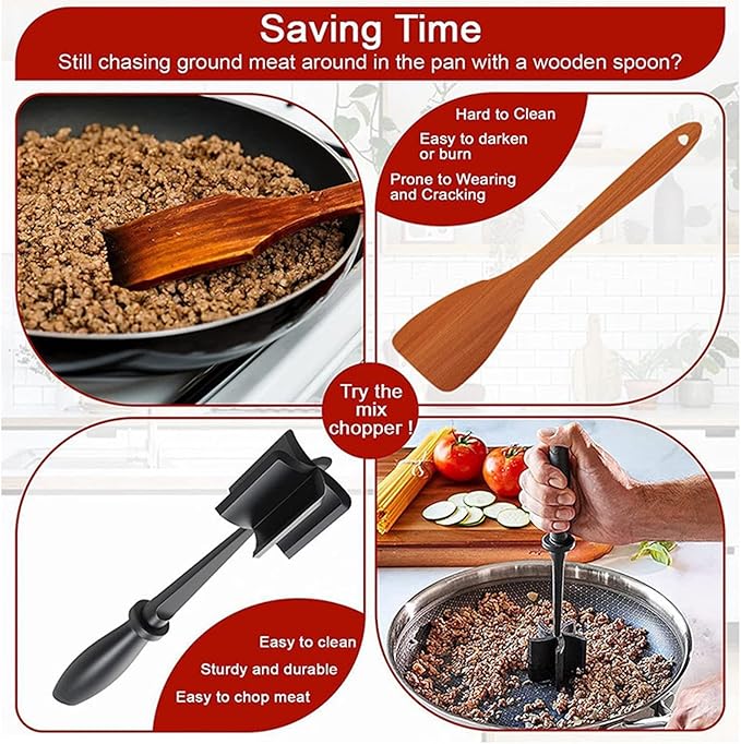 Meat Masher Tool, Food Press Fixture, Ergonomic Chopper with Compact Build, Kitchen Accessory with Reliable Details, 10.98x2.44x2.44 inches Household Equipment, Cooking Organizer for Apartment Home