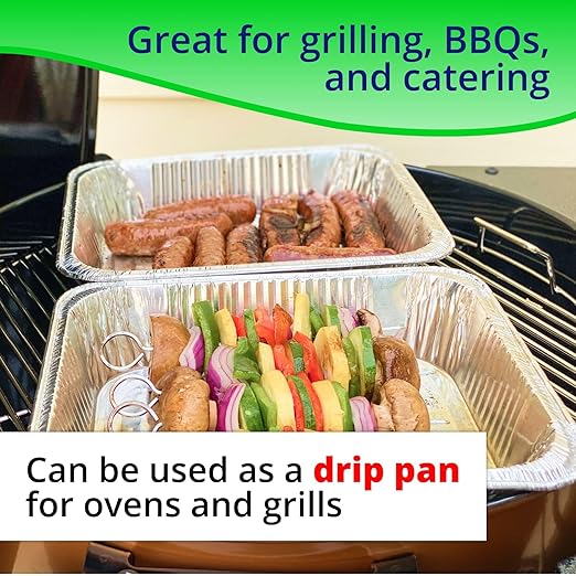 IDL Packaging Full Size Aluminum Steam Table Pans with Lids - Deep, 21" x 13" x 3" (pack of 5) - Disposable Foil Pan for Grilling, Roasting, BBQ, Cooking, Baking, Freezing