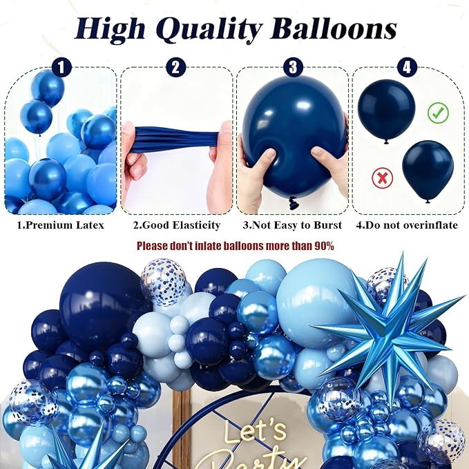 Blue Balloon Arch Kit Garland with Star Balloons for 2026 Graduation Decorations Birthday for Boys Men Father Baby Shower Prom Wedding Under Sea Pool Party Anniversary Decorations