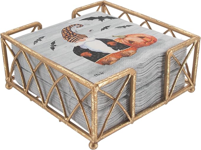 Boston International Arch Design Cocktail Napkin Holder Caddy, Gold Leaf