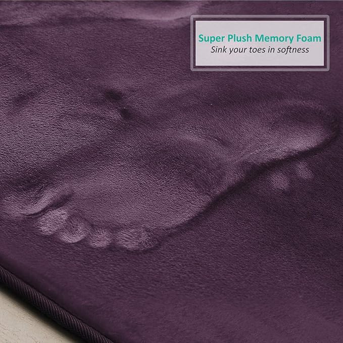 Clara Clark 2 Piece Bathroom Rugs Bath Mat Set, Velvet Memory Foam Bath Mats for Bathroom - Non-Slip, PVC Backing Bath Rugs, Washable - Dries Quickly, Purple