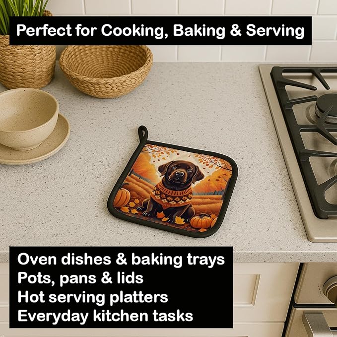 Caroline's Treasures DAC1055PTHD Chocolate Labrador Retriever Fall Pair of Pot Holders Kitchen Heat Resistant Pot Holders Sets Oven Hot Pads for Cooking Baking BBQ, 7 1/2 x 7 1/2