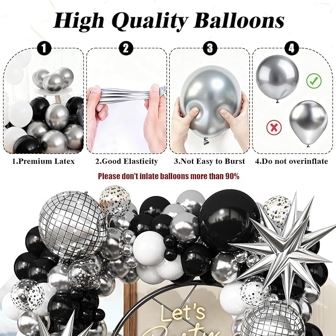 Black and Silver Balloons Arch Kit for Prom Decorations 2026 Graduation Decorations Birthday Party Disco Party Anniversary Decorations