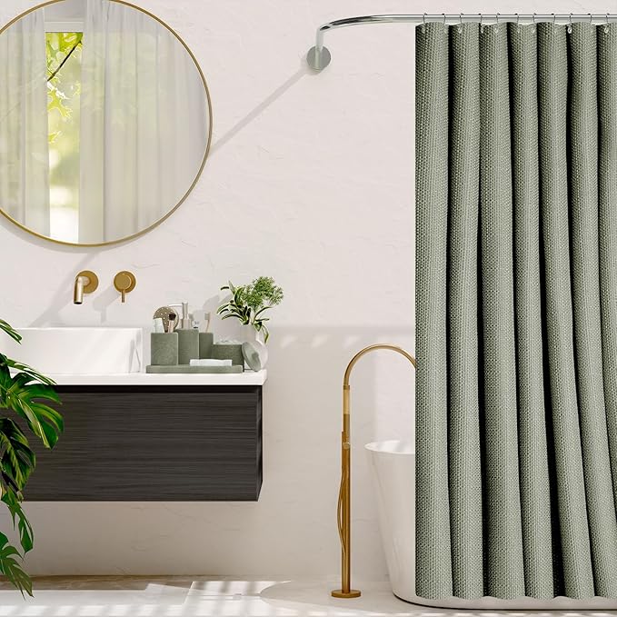 Clara Clark Sage Green Bathroom Set - Bathroom Accessories Set, 24PC Bathroom Accessory Set, Bathroom Sets with Shower Curtain Set, Adhesive Corner Shower Caddy Hanging & Soap Dispenser