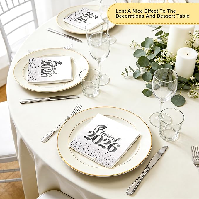Graduation Napkins - Class of 2026 Napkins Disposable Paper Napkins Congrats Grad Cocktail Napkins Graduation Decorations 2026 Black Napkins Hand Towels for College Graduation Party Decorations 50 Pcs