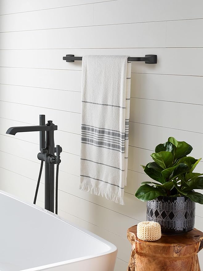 Amerock BH36014MB | Matte Black Towel Bar | 24 in (610 mm) Towel Rack | Highland Ridge | Bathroom Towel Holder | Bathroom Hardware | Bath Accessories