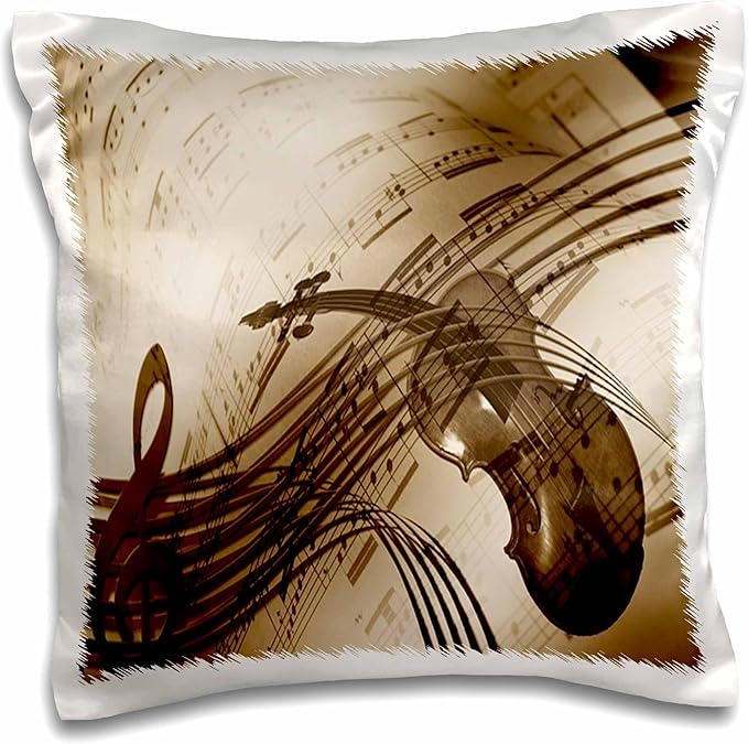3D Rose pc_233695_1 Image of Violin & Sheet Music in Sepia Pillow Case, 16 by 16"