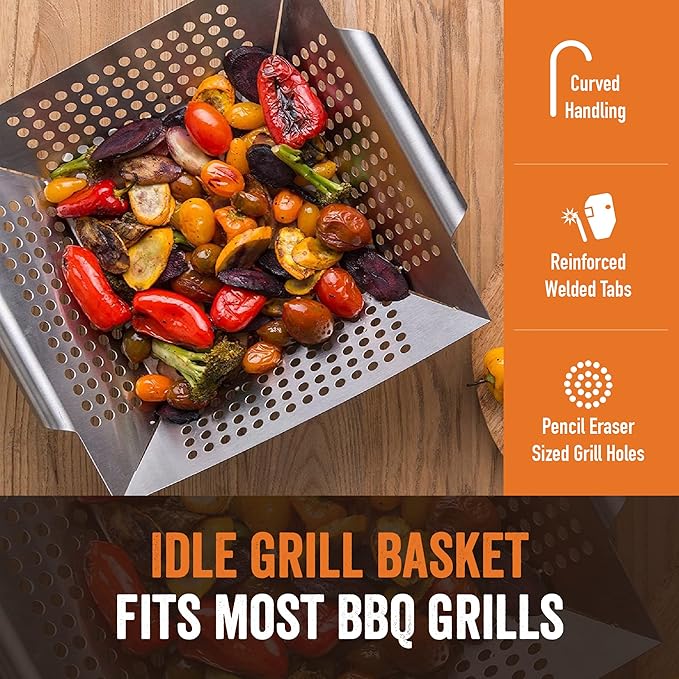 Yukon Glory Stainless Steel Grill Pan & BBQ Glove Set, Perfect for Veggies, Fish or Meat