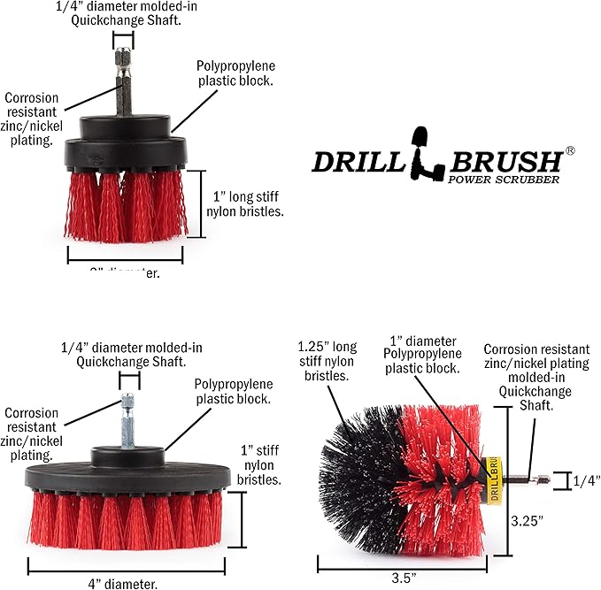 Drillbrush Scrub Brush - Drill Scrub Brush Attachment - Stone Cleaning - Deep Cleaning Brush - Ceramic Tile Cleaner Brush - Deck Scrub Brush - Drill Brush Pads - Rotary Drill Brush Cordless Scrubber