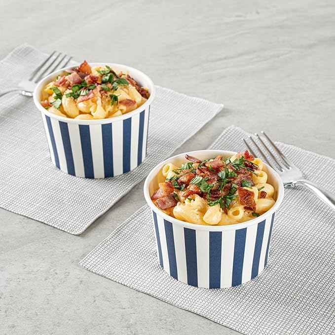 Coppetta 5 Ounce Dessert Cups, 200 Disposable Ice Cream Cups - Lids Sold Separately, Sturdy, Blue And White Paper FroYo Bowls, Striped, For Hot And Cold Foods, Perfect For Gelato - Restaurantware