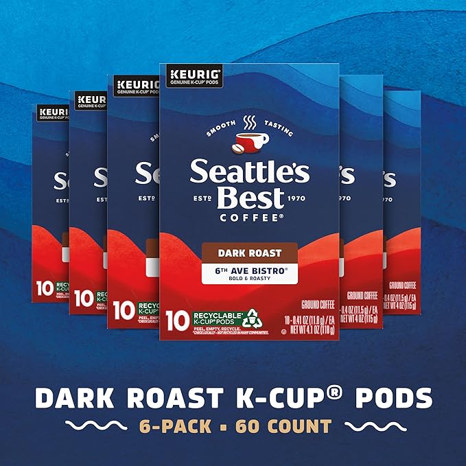 Seattle’s Best Coffee, Dark Roast K-Cup Coffee Pods, 6th Ave Bistro, 100% Arabica, 6 Boxes (60 Pods Total)