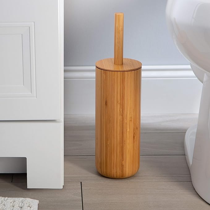 Bath Bliss Rounded Natural Bamboo Collection, Toilet Bowl Brush, Matching Accessories to Decorate Your Bathroom, Tall (10029-NATURAL)
