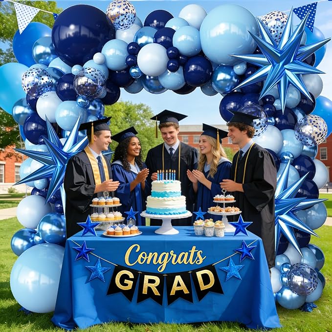 Blue Balloon Arch Kit Garland with Star Balloons for 2026 Graduation Decorations Birthday for Boys Men Father Baby Shower Prom Wedding Under Sea Pool Party Anniversary Decorations