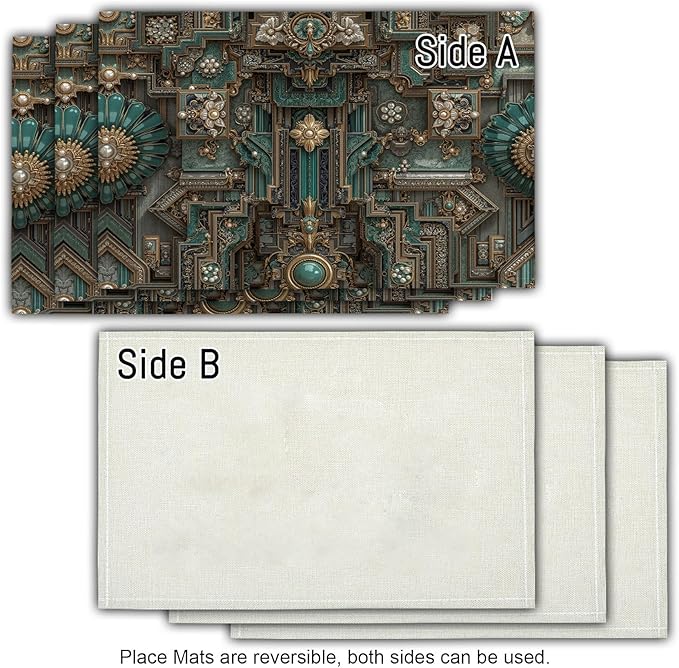 Table Mats Set of 6 Washable Baroque Style Placemats Heat Resistant Non-Slip Retro Metal Fixtures Place Mats Easy to Clean for Kitchen Dinning Restaurant, Bronze