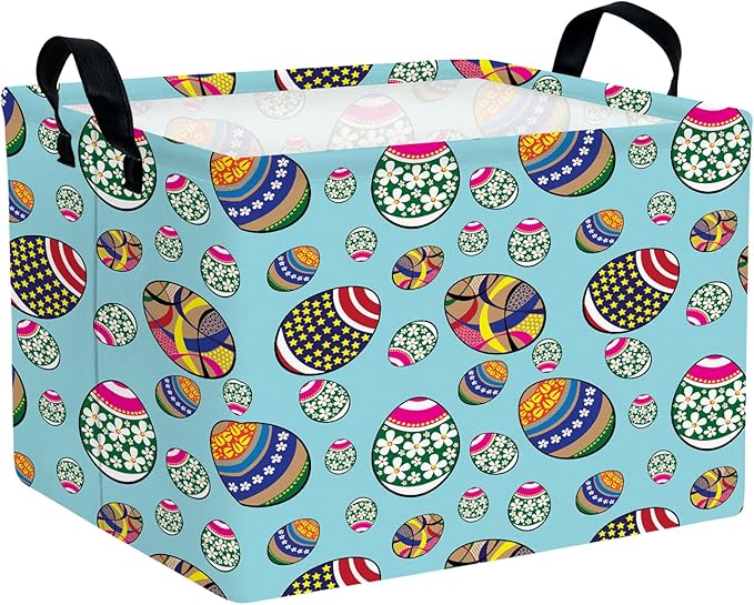 Kid Large Empty Easter Basket Gift Personalized Fabric Bunny Easter Basket for Boy and Girl Room Decor Storage Bin (National Flag Easter Egg)