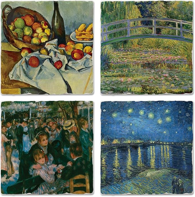 Thirstystone Impressionists 4 Pack Assorted Tumbled Tile Stone Coasters with Protective Cork Backing Manufactured in The USA Absorbent Easily Wipes Clean