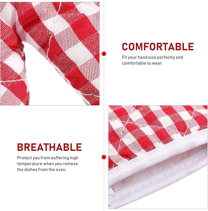 Cabilock 2pcs Kids Oven Mitts Oven Gloves Kitchen Red Checkered Mitts Microwave Gloves for Children Baking Cooking Fireplace Grill BBQ