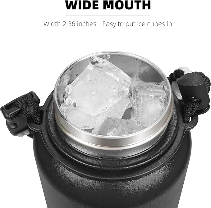 Fanhaw 40 oz Insulated Stainless Steel Water Bottle with Straw Lid, Leakproof Extra-Large Sports Bottle for Men & Women (Black)