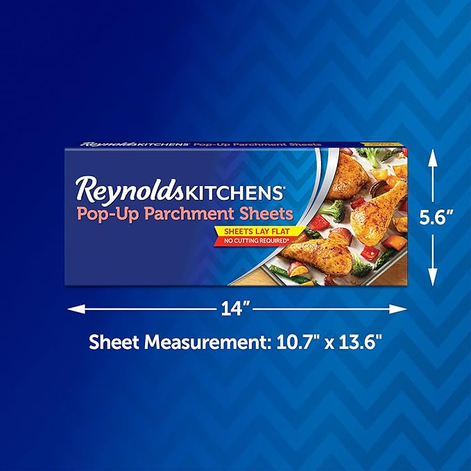 Reynolds Kitchens Pop-Up Parchment Paper Sheets, 10 x 13 Inches, 30 Count (Pack of 2)