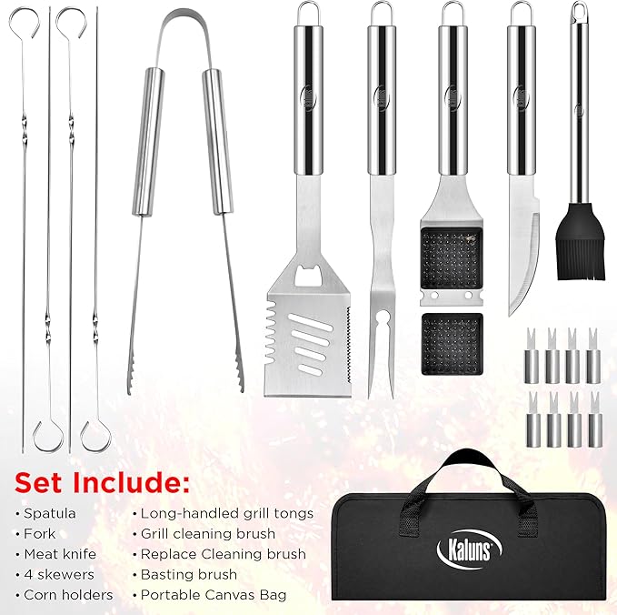 Kaluns Grilling Accessories, Mens Valentines Day Gifts for Him, Heavy Duty Stainless Steel Grill Set BBQ Grill Accessories for Outdoor Grill with Storage Case and Apron, Best Gifts for Men Dad