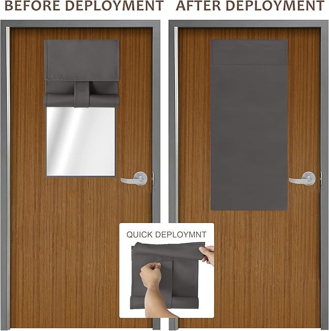 WdFour Classroom Door Window Cover - Blackout Shades for Classroom Windows & Doors, No Tool Installation Room Darkening Curtains, Lockdown Window Cover,10W*42L,Dark Grey,1Panel