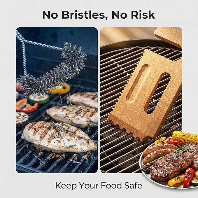 Wooden Grill Scraper – Solid Wood BBQ Grill Grate Cleaner, Bristle-Free Safe Grill Cleaning Tool for Outdoor