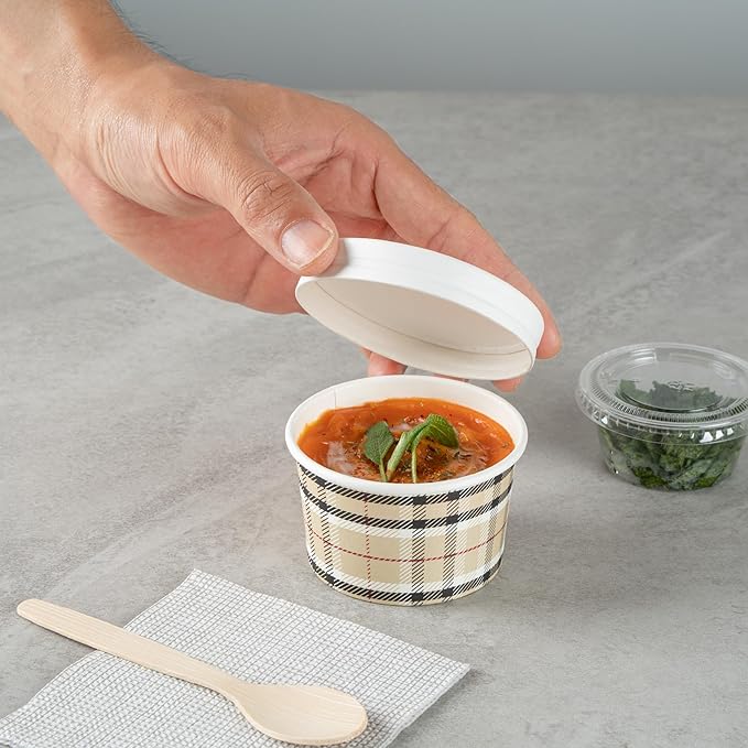 Coppetta 3-Ounce Dessert Cups, 200 Disposable Ice Cream Cups - Lids Sold Separately, Sturdy, Plaid Paper FroYo Bowls, For Hot And Cold Foods, Perfect For Gelato Or Mousse - Restaurantware