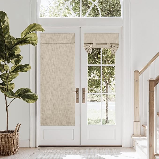 NICETOWN Linen Door Window Covering, Thermal Insulated 100% Blackout Curtain Energy Efficiency Sidelight Curtains Tie Up Shades for Front Back Door, W26 x L640 inch Long, 1 Panel, Taupe