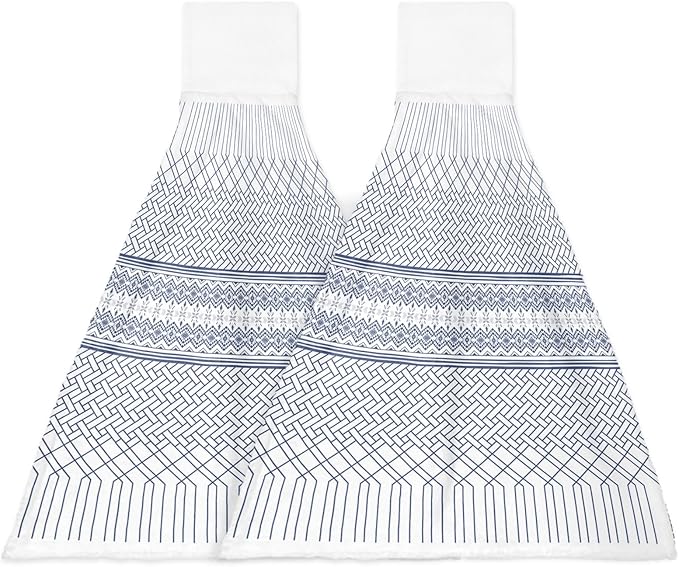 Alandar Home Kitchen Tie Towel Set of 2, Modern Geometric Stripe Art Absorbent Soft Hand Towels for Bathroom Hanging Towels, Minimalist Blue Ombre on White Fast Drying Cleaning Cloth with Loop