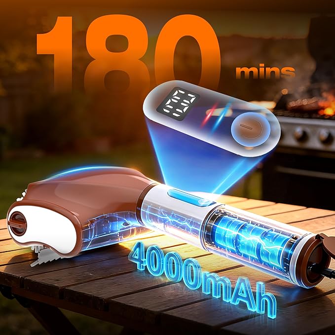 Electric Grill Brush - 4000mAh Cordless BBQ Grill Cleaner 2 Speed - 800RPM Bristle Free BBQ Grill Cleaner Tool Rechargeable with Scraper/LED Light/LED Display for Outdoor/Camping (Brown)