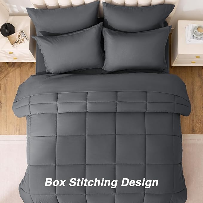 Love's cabin Twin Comforter Set Soot Grey, 5 Pieces Twin Bed in a Bag, All Season Bedding Sets with 1 Comforter, 1 Flat Sheet, 1 Fitted Sheet, 1 Pillowcase and 1 Pillow Sham | Soft, Breathable, Lightweight, Comfortable